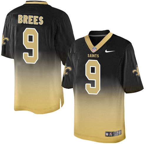 Youth Elite Drew Brees Nike Jersey Black/Gold - #9 Fadeaway NFL New Orleans Saints